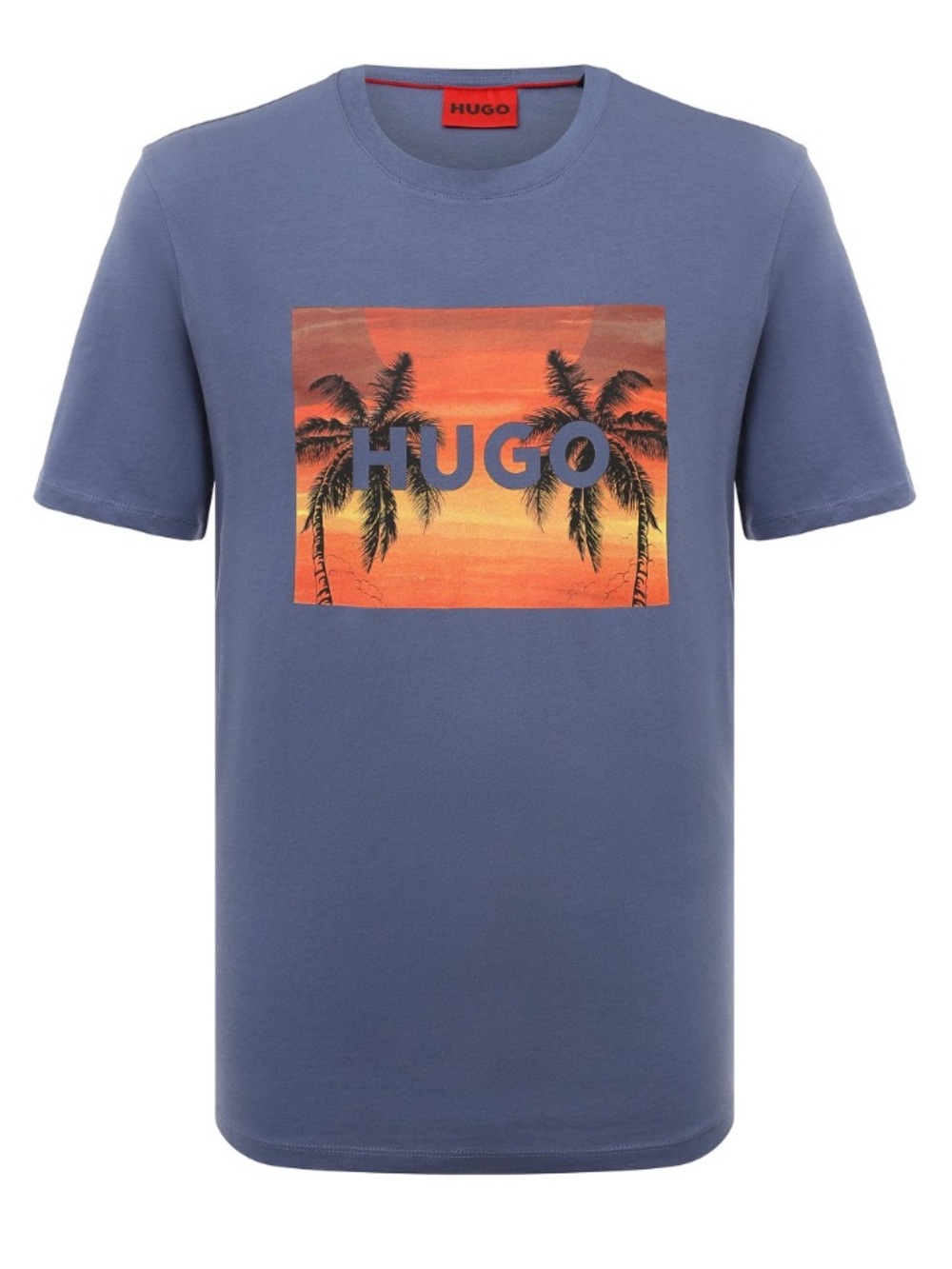 •HUGO BOSS• Blue Sunset Palm Tree Crew Neck T Shirt // Size XL